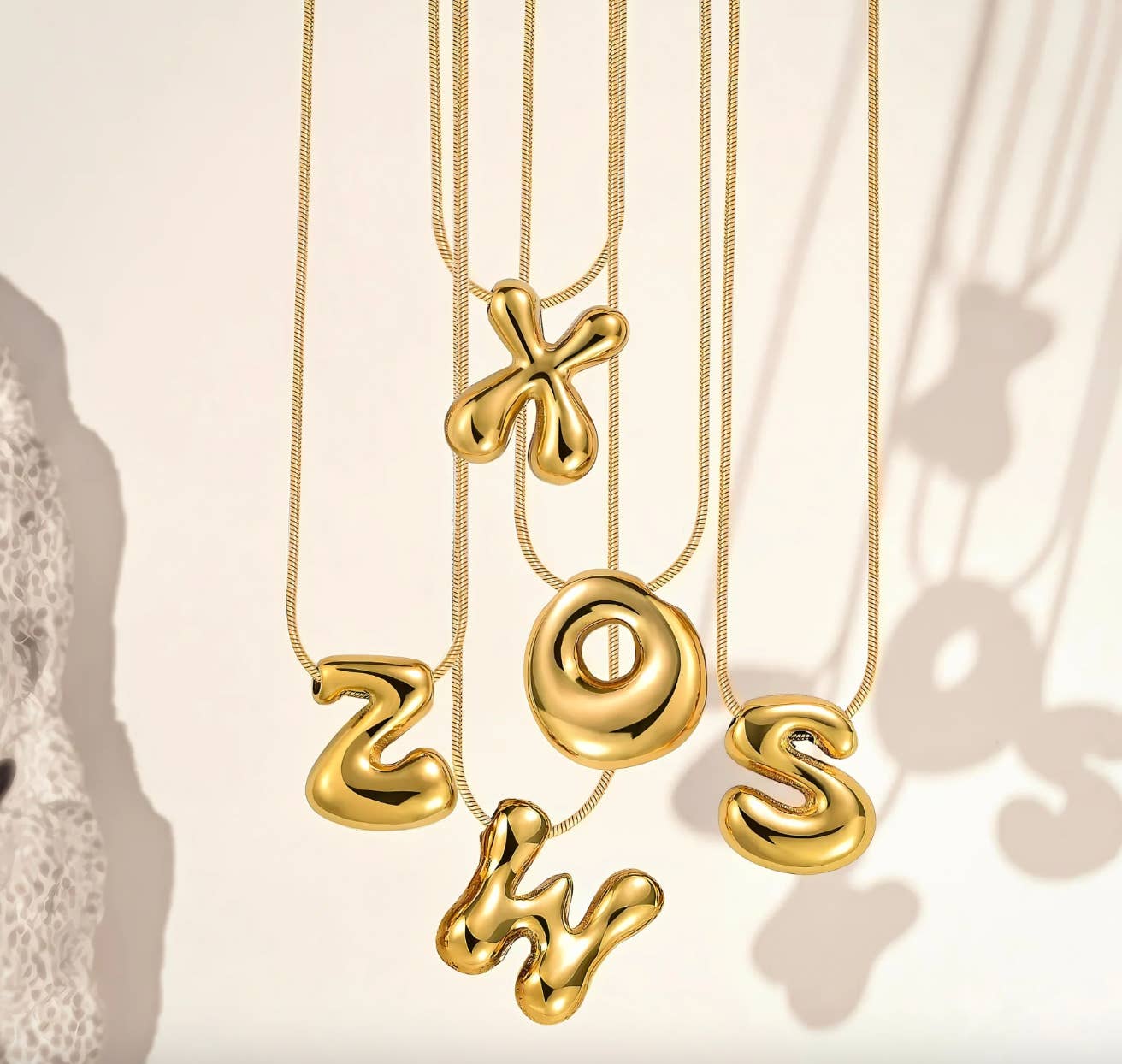 Cape Diablo - Wholesale Pendant/Charm Necklace - 57 Gold Bubble Letter Necklaces Pack