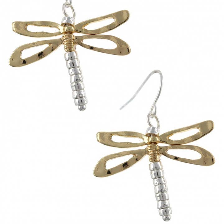 FR2510 3D Silver_Gold Dragonfly Fish Hook Dangle Earrings for wholesale by 0011 PREMIERE