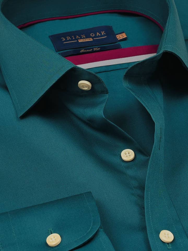 Rich Teal Satin Dress Shirt for wholesale by Brian Oak Limited