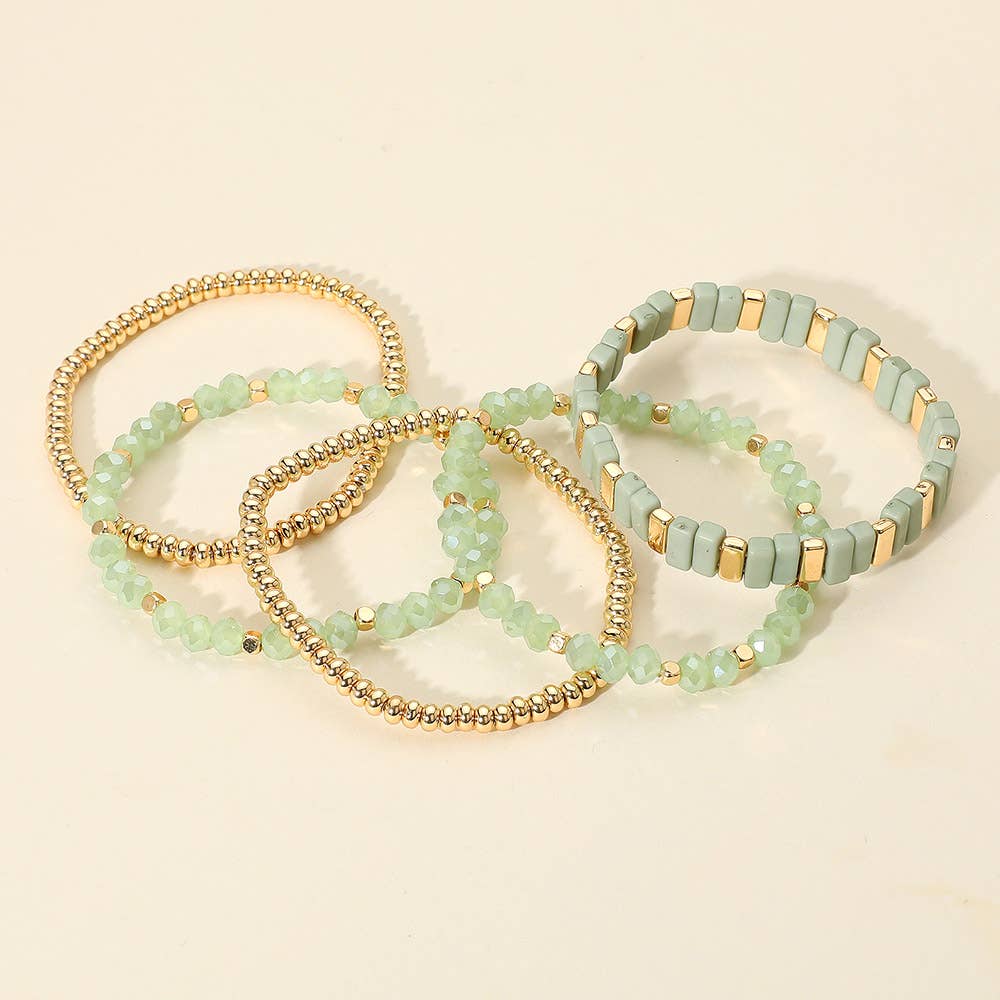 Sensibling Corp. - Wholesale Jewelry Set - 5PCS - Mixed Shape Textured Beaded Stretch Multi Layered Bracelets9