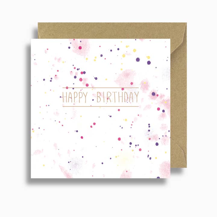 Watercolour Splash Birthday Card - Pink and Purple for wholesale by Lizzie Chancellor