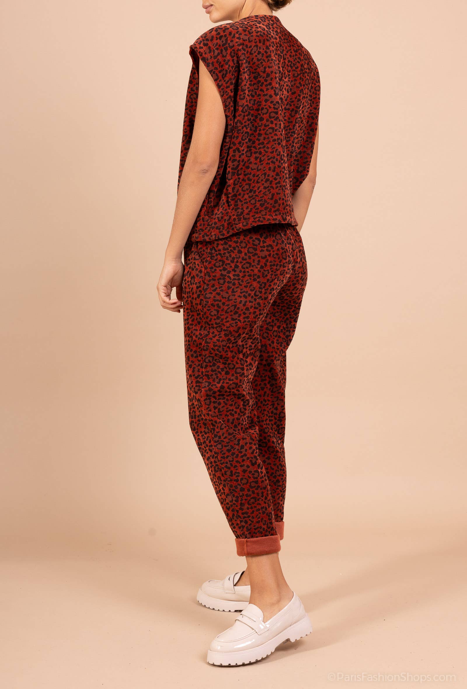 Mimi & Gogo - Venta al por mayor Pantalones de chándal/cómodos - Mujer - Pantalón de chándal de terciopelo con estampado de leopardo @4371_PaVCotletLeo8