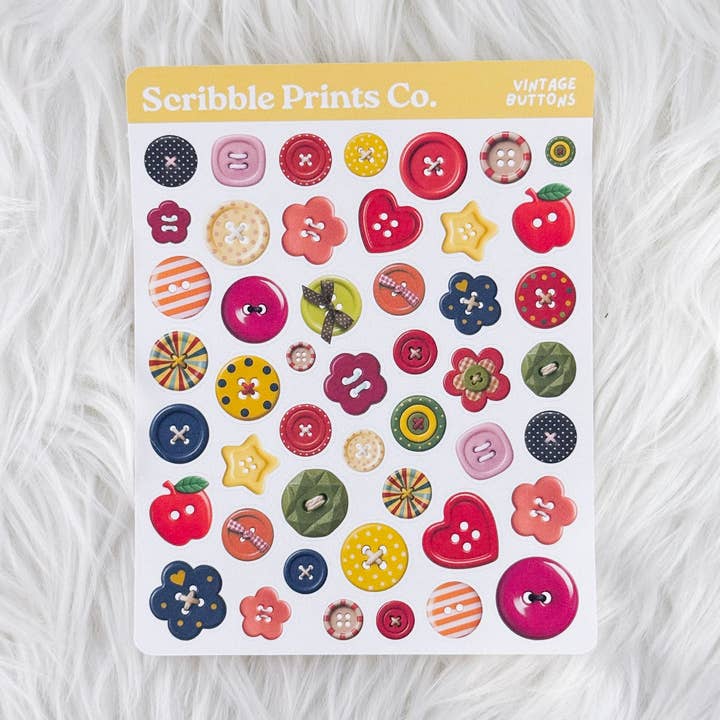 Vintage Buttons – Deco // Matte Journal Stickers for wholesale by Scribble Prints Co.