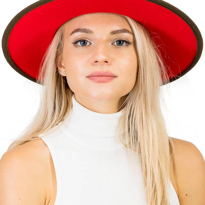 Cap Zone - Wholesale Fedora - Women's - Red Bottom Black Belt Rancher Hat Wide Brim43