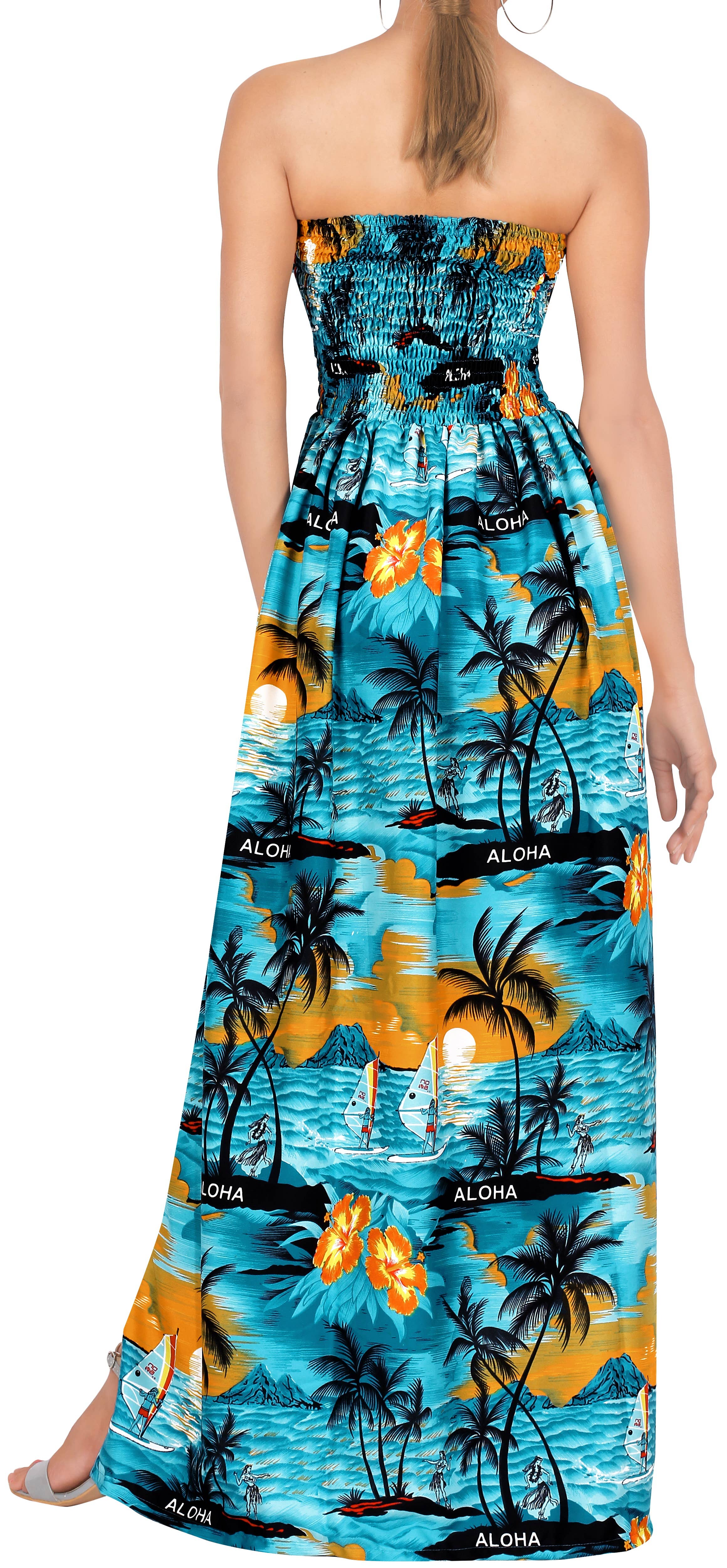 Teal LA LEELA Women's Tropical Aloha Palm Tree Long Tube Dress for wholesale on Faire3