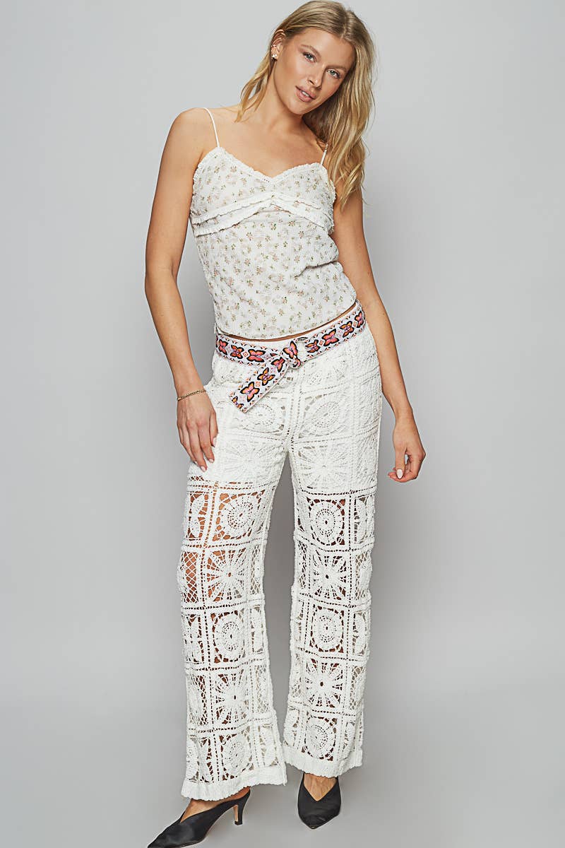 IVOIRE/ROSE Ceinture ajustable en tissu à motif papillon brodé en vente sur Faire8