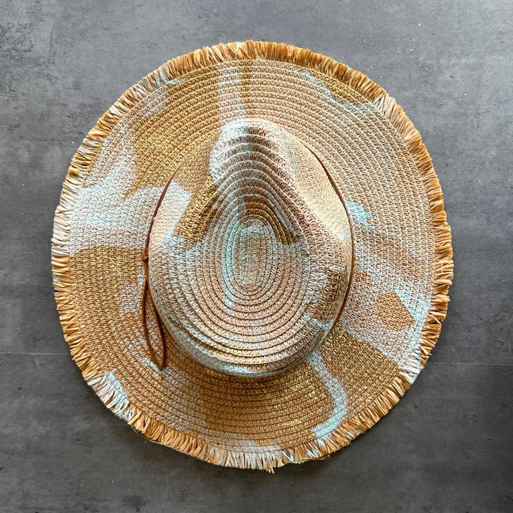 N.Y.M.F. by Co - Wholesale Straw Hat - Women's - Marbled Straw Fringe Rancher Hat