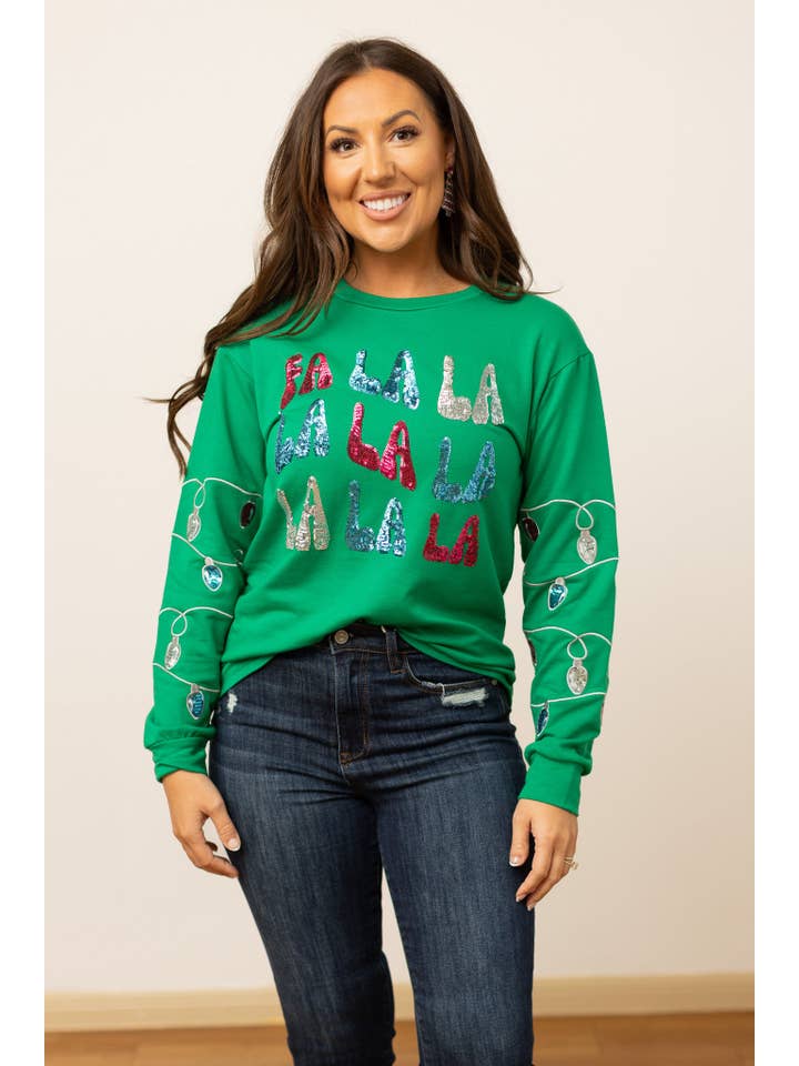 FA LA LA Sequins green sweater for wholesale on Faire