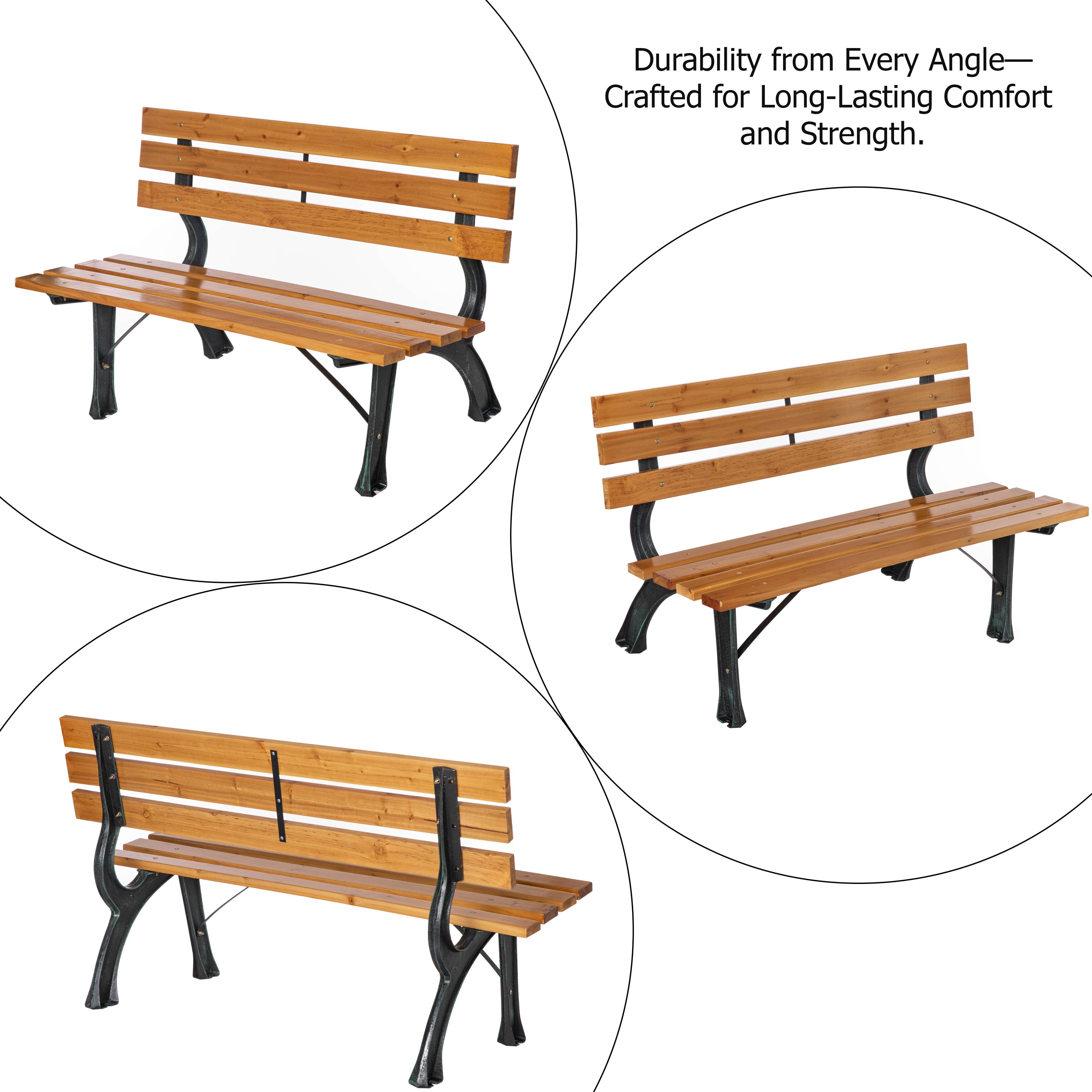 Quickway Imports - Wholesale Bench - Park Bench with Wooden Slats Seat and Backrest for 2 Persons6