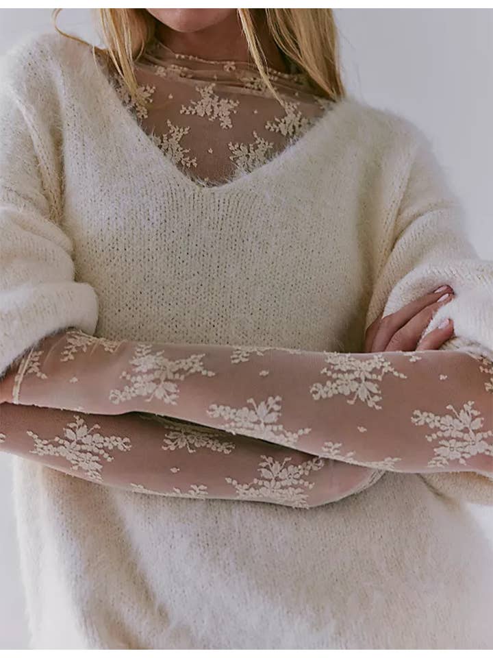 Sweetkama - Wholesale Blouse - Women's - Lux Layering Floral Lace See Through Mesh Top Blouse SKT15157