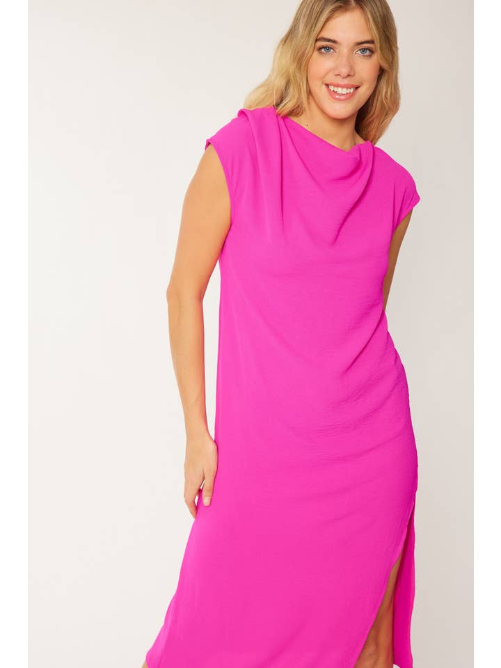 FSL Apparel - Wholesale Dress - Women's - SD4359 - CAP SLEEVE SOLID MIDI DRESS WITH SIDE SLIT