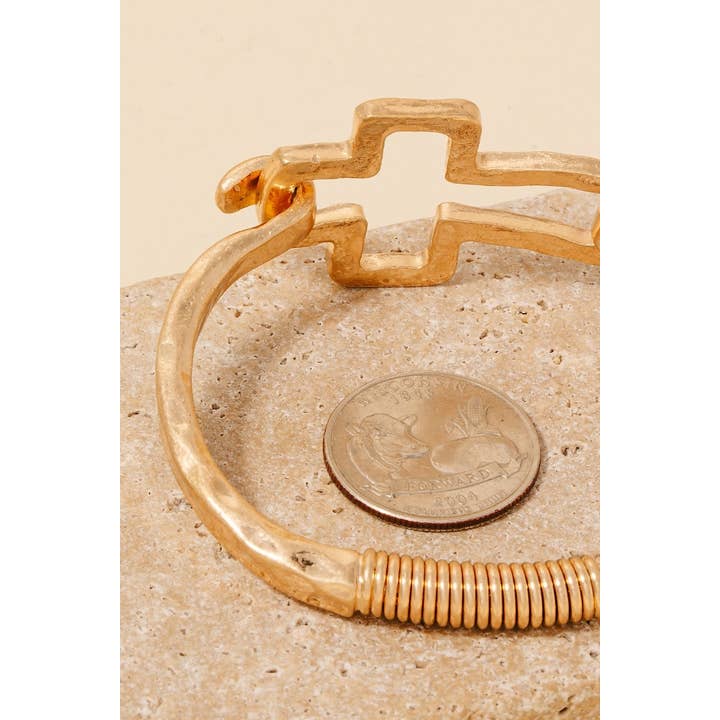 Anarchy Street - Wholesale Bangle Bracelet - Hammered Cross Coil Spring Hook Bangle Bracelet