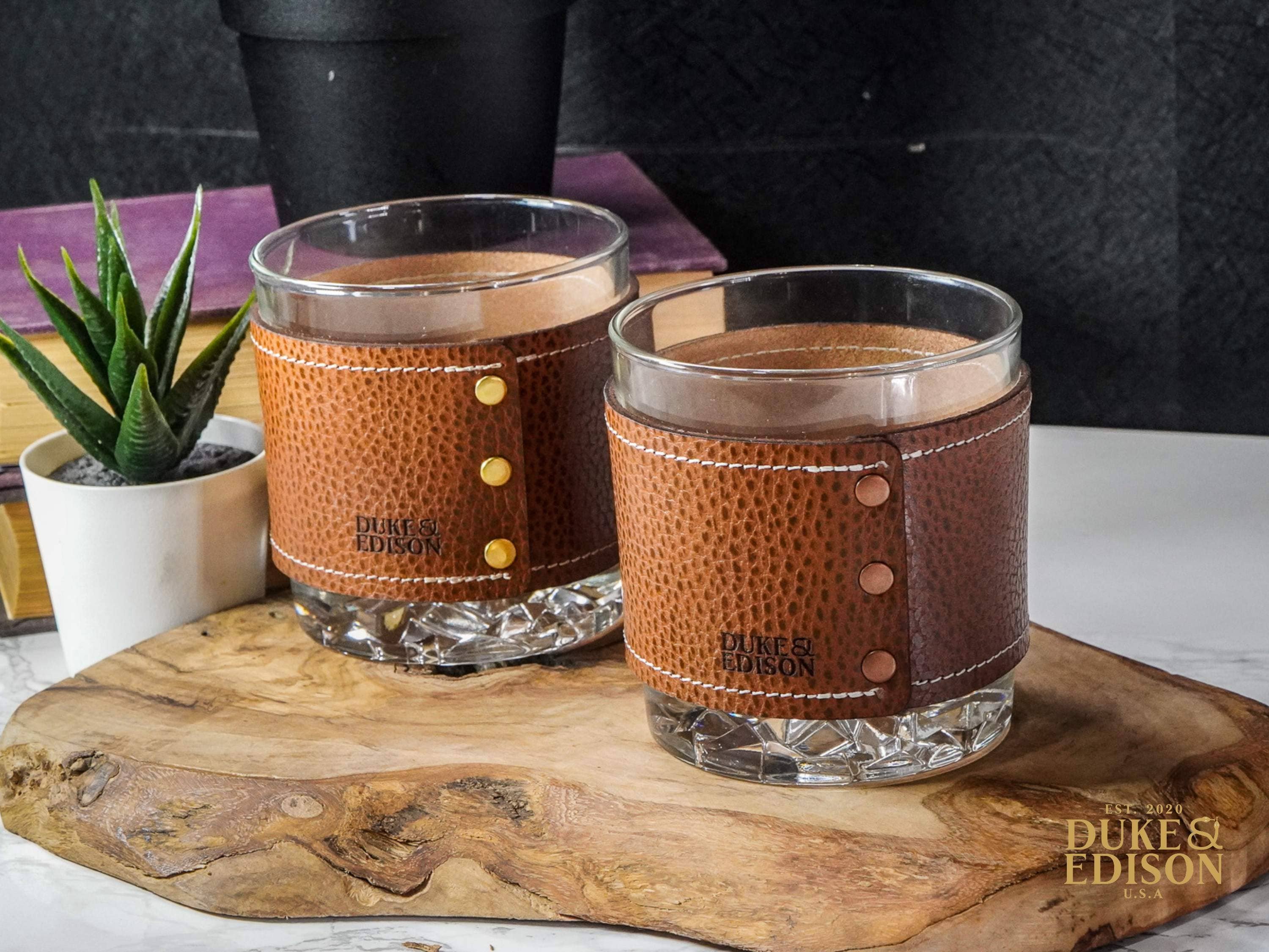 Duke and Edison - Wholesale Decanter - Italian Leather Whiskey Decanter Gift Set - Whiskey Brown2