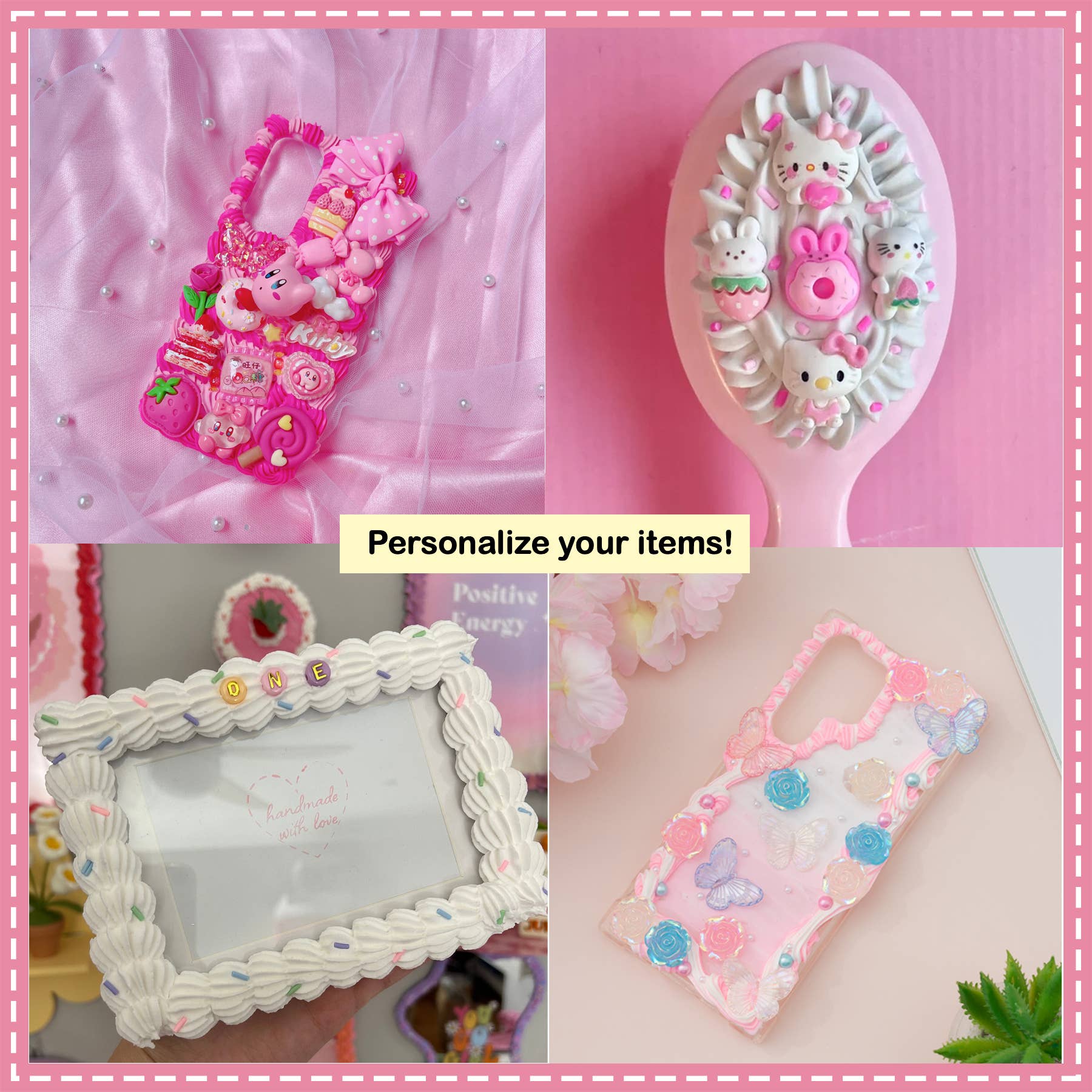 Decoden Cream - Vente Kit de bricolage - Ensemble de crème Decoden blanc et rose, colle à fausse crème fouettée3