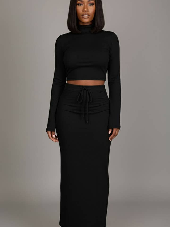 CAPELLA APPAREL - Vente Ensemble haut et jupe - Femme - Ensemble haut court à col montant et manches évasées & jupe longue