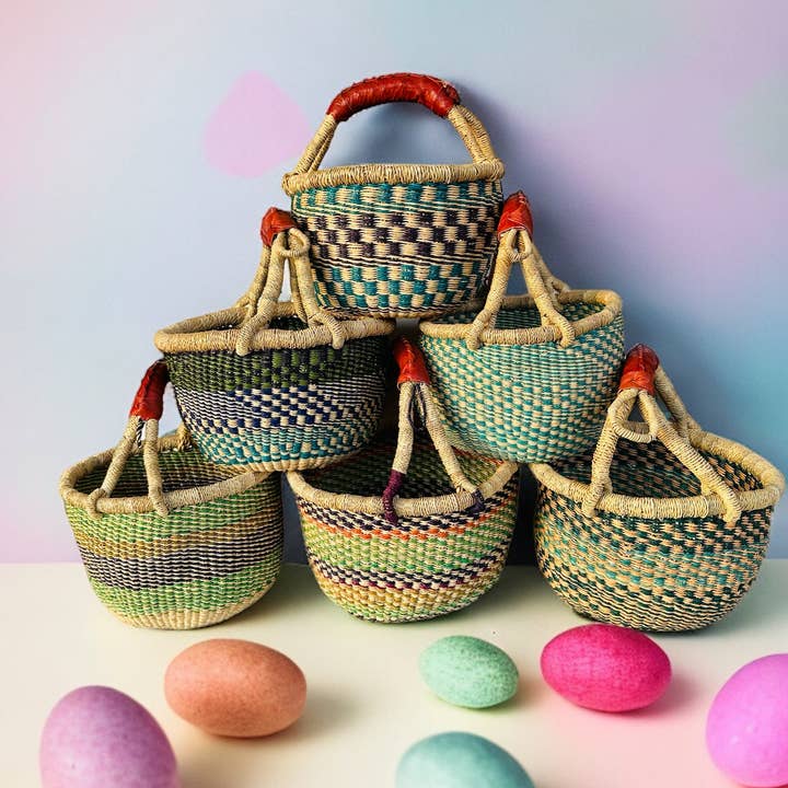 The African Home Goods - Wholesale Basket - African Market Basket | Ghana Bolga Basket Pastel Green 1 EA