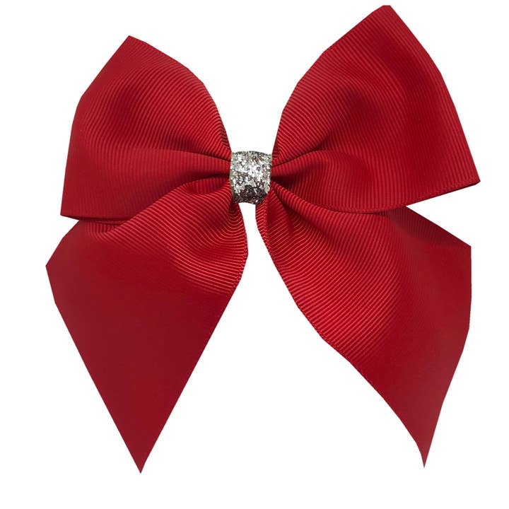 Chloe medium Étoile hair bow with clip silver and red for wholesale by La Fillette Accessories