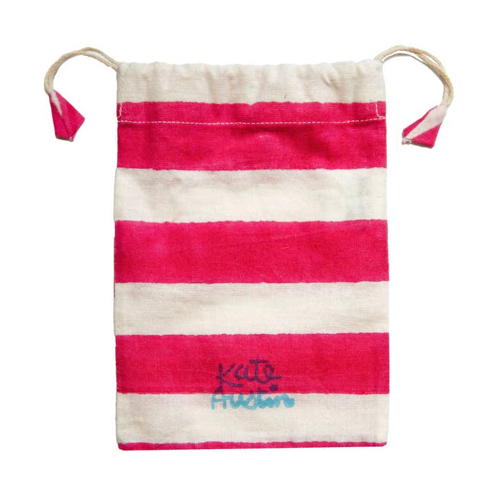 kate austin designs – Großhandel Tasche mit Kordelzug – Unisex – Turnbeutel in Pink-Weiß Cabana-Streifen0