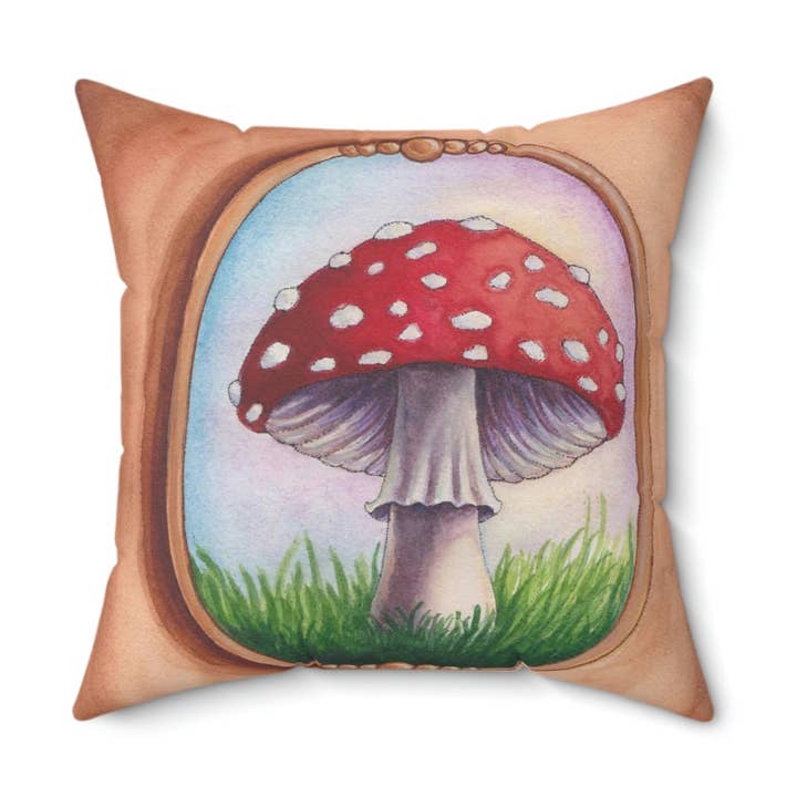 Copy of Amanita Mascara Cottage Core 14x14 Throw Pillow Spun Polyester Square Pillow for wholesale by Art By: Julianna McPherson