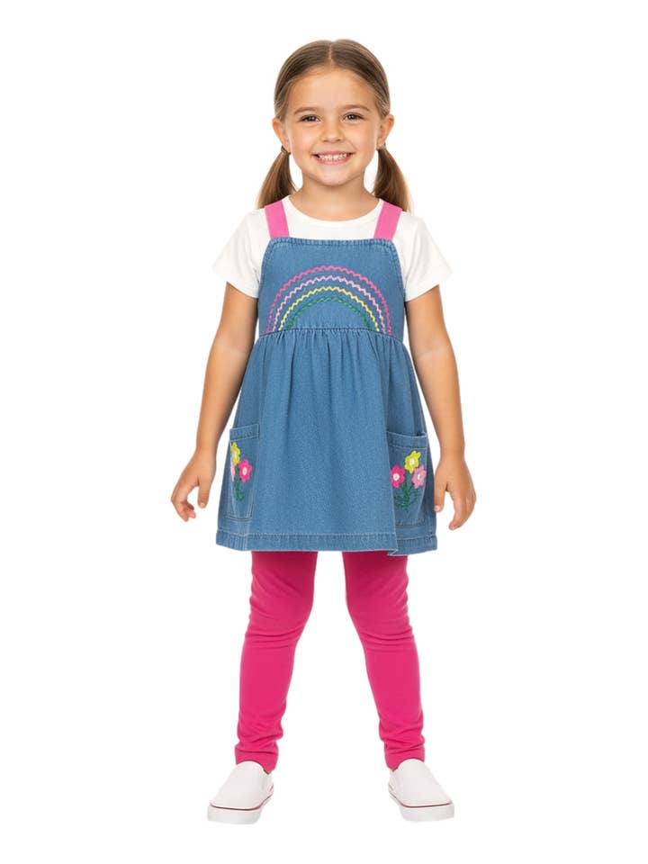 Embroidered Chambray Dress With Leggings 2-4 for wholesale by Unik