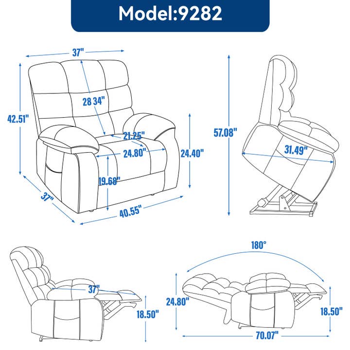 Orange County Decor - Wholesale Chair - Lift Recliner Chair Heat Massage Dual Motor Infinite Position Up To 350 Lbs Large Electric Power Lift Recliners With Power Remote, Medium Firm And Heavy Duty, Grey White Metal Primary Living Space