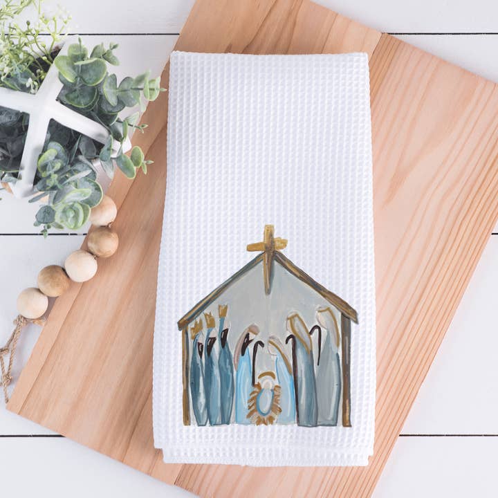Torchon de cuisine en armure gaufrée peinte de Noël pour la vente par Painted Skies
