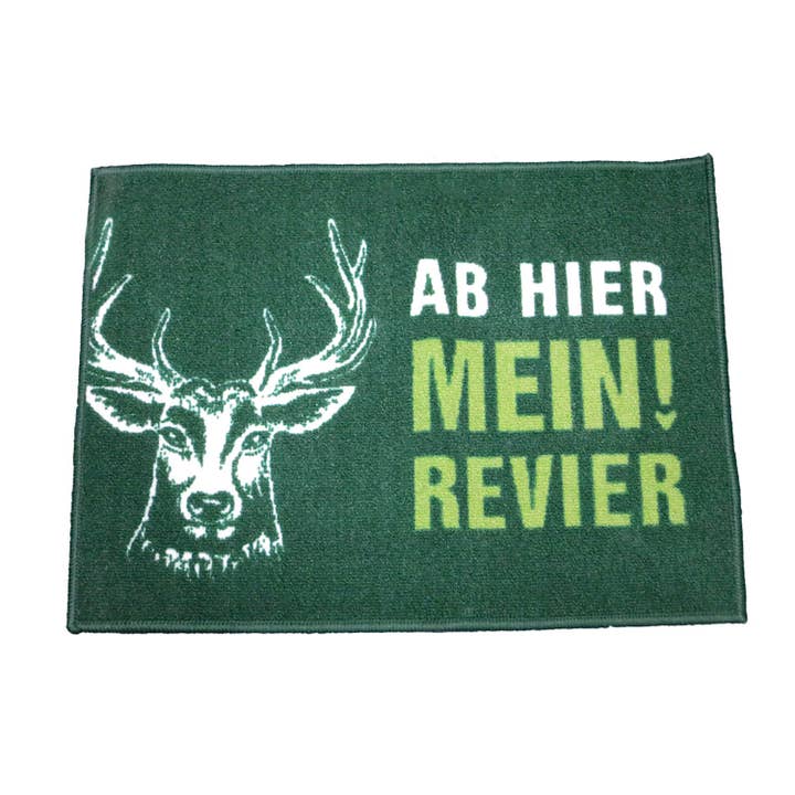 Rectangular doormat "From here my territory" green H. 50 cm, pack of 4 for wholesale by Gilde Handwerk Macrander GmbH & Co. KG