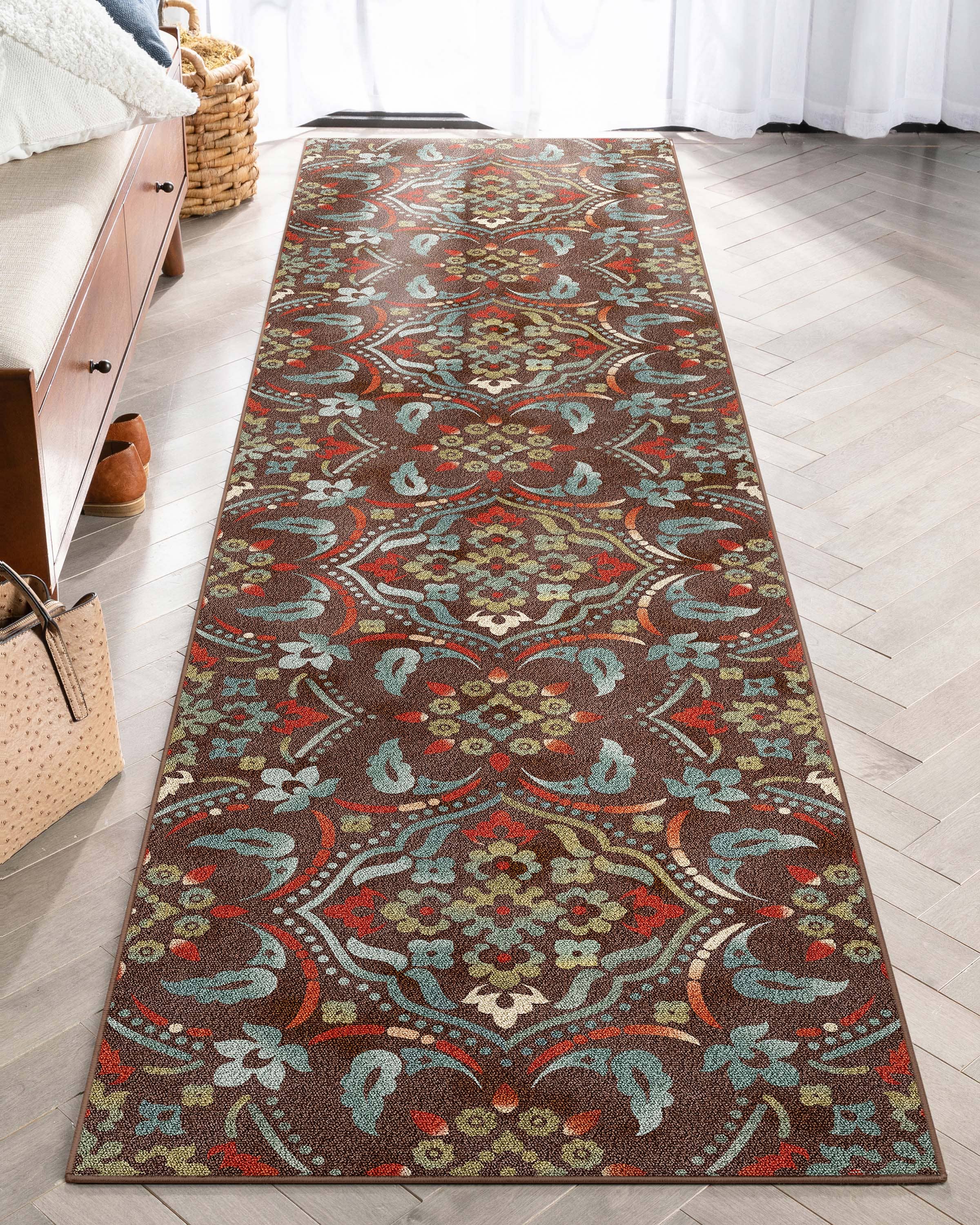 Well Woven - Wholesale Area Rug - Florence Brown/Grey Floral Flat-Weave Cotton Backing Rug10