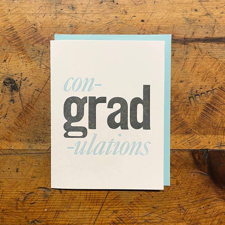 Con-grad-ulations Letterpress Graduation Card for wholesale by Green Bird Press