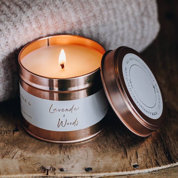 Lavender & Woods | Coconut Wax Tin Candle for wholesale by Copper Lane Gift Co.
