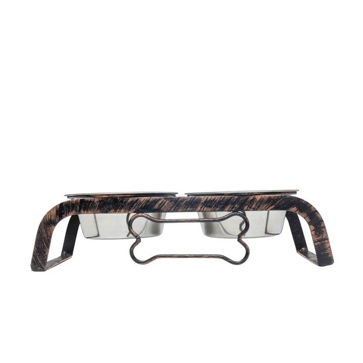 Jojo Modern Pets - Wholesale Drinkbak - Kat/Hond - Rustieke verhoogde hondenvoerbak met 2 roestvrijstalen kommen1