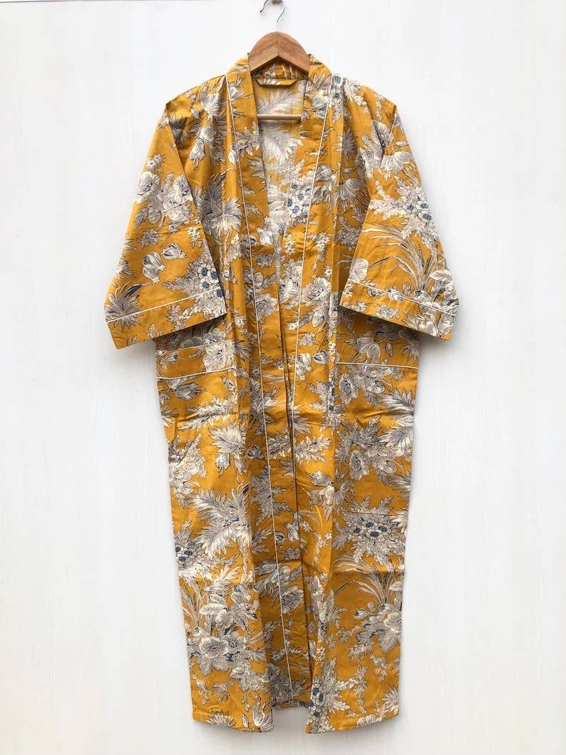 bhavnas boutique – wholesale Robe – Women's – Floral Print Robes Bridesmaid Kimono Robe Indian Cotton gown2