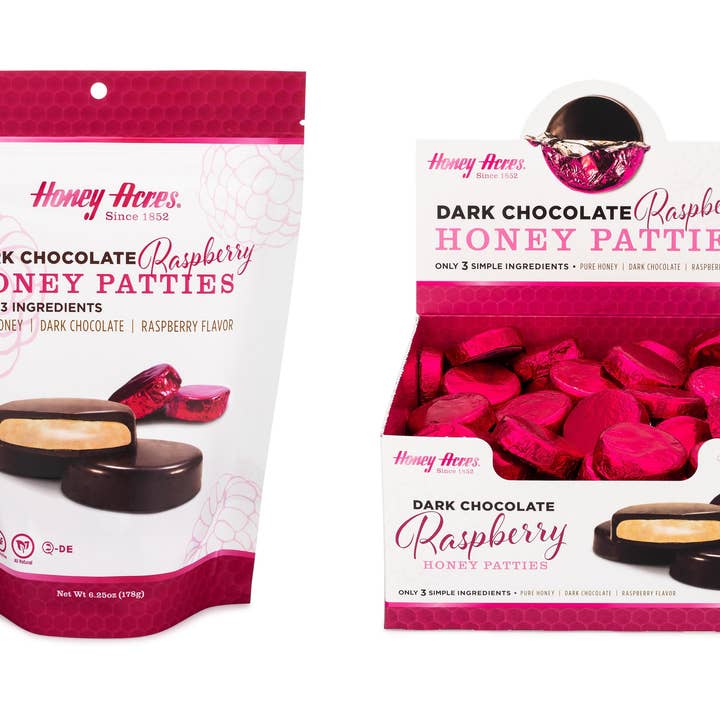 Honey Acres Inc. - Wholesale Chocolate Covered Sweets - Dark Chocolate Raspberry Honey Patties