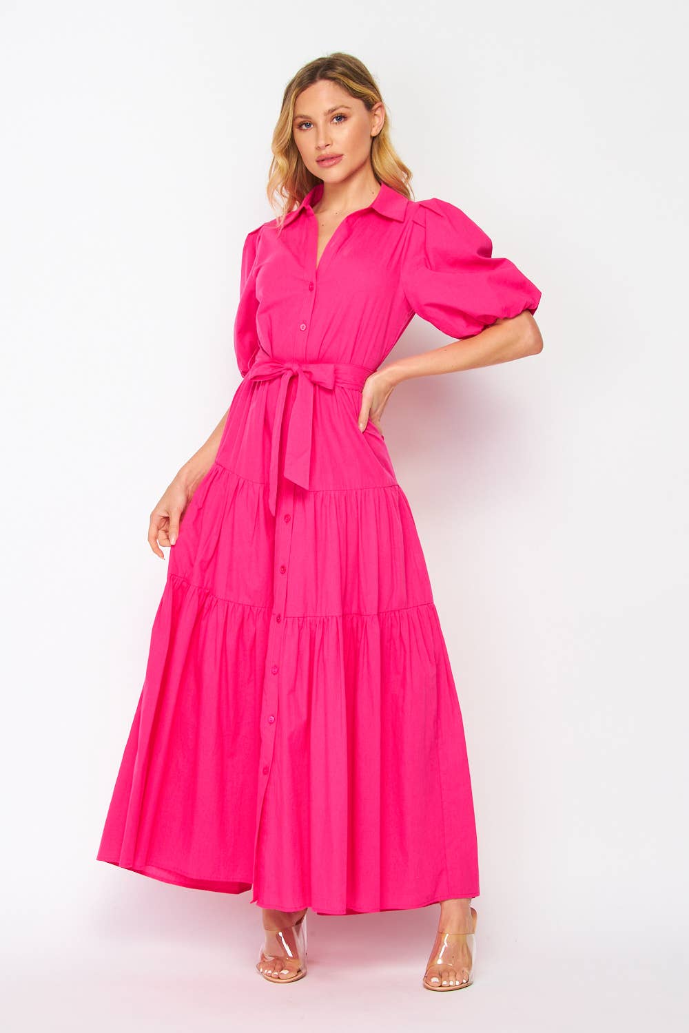 B I G H I T Fashion - Vendita all'ingrosso Vestito - Donna - Maxi abito classico in tessuto da donna HD1851-FUSCHIA2