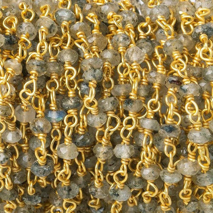 3-4mm Moss Aquamarine faceted rondelle Vermeil Chain by the foot for wholesale by Beads of Cambay