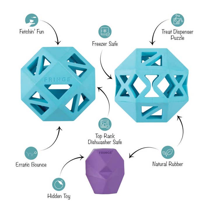 Giocattolo per cani in gomma blu « Sweet on the Inside » con dispenser di premi e rimbalzo irregolare per la vendita all'ingrosso da parte di Only An Ocean Europe