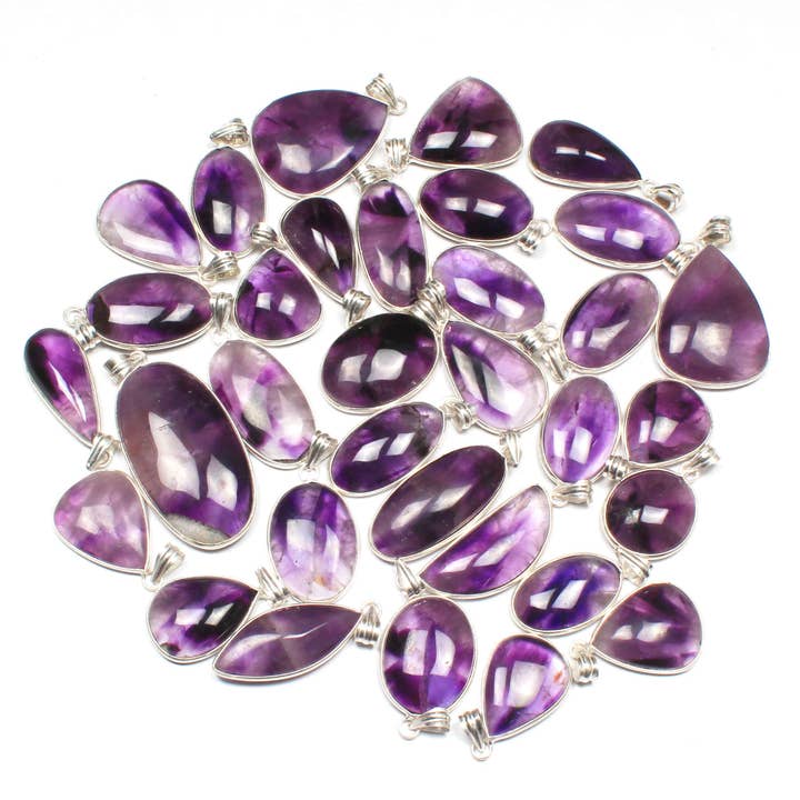 Handmade Jewels - Wholesale Individual Charm/Pendant - Amethyst Minimalist Pendants - Handmade, Silver-Plated Brass, Wholesale4