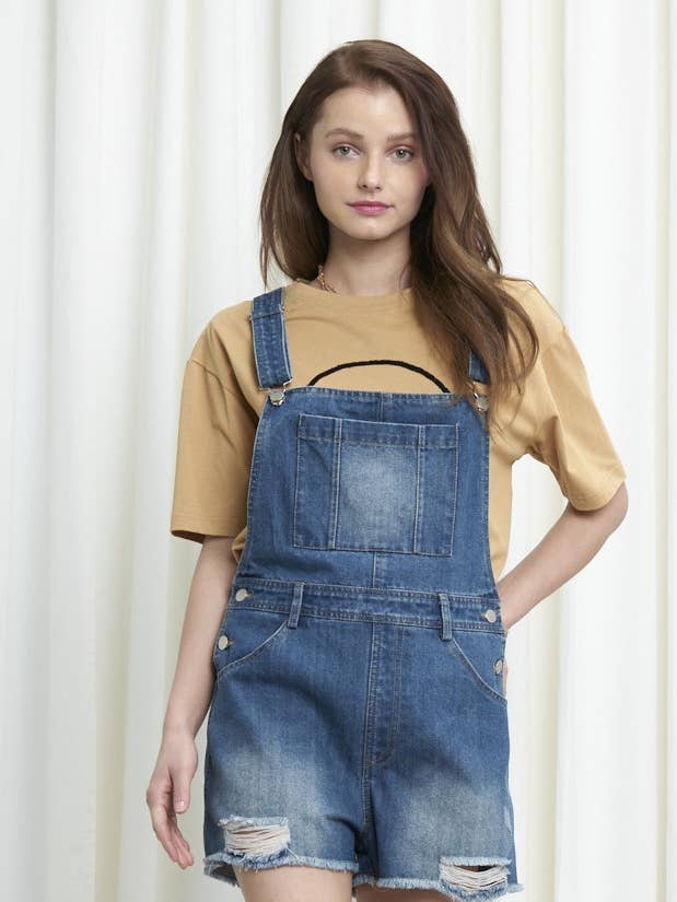 80012 - DENIM OVERALL WITH POCKET AND FABRIC HEM DISTRESSED for wholesale by Newbury Kustom