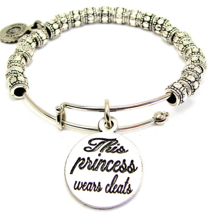 This Princess Wears Cleats Metal Bead Bracelet Teams Sports for wholesale by Chubby Chico Charms