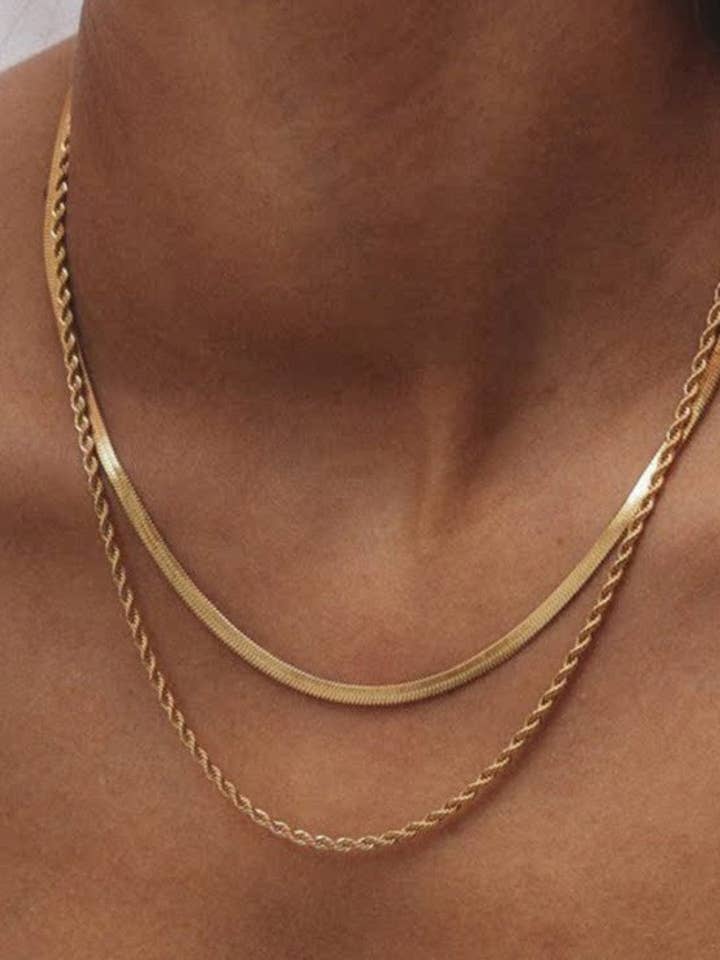 18K Gold Plated Waterproof Stainless Steel Chain Necklace - 7521 for wholesale by Mia Accessories