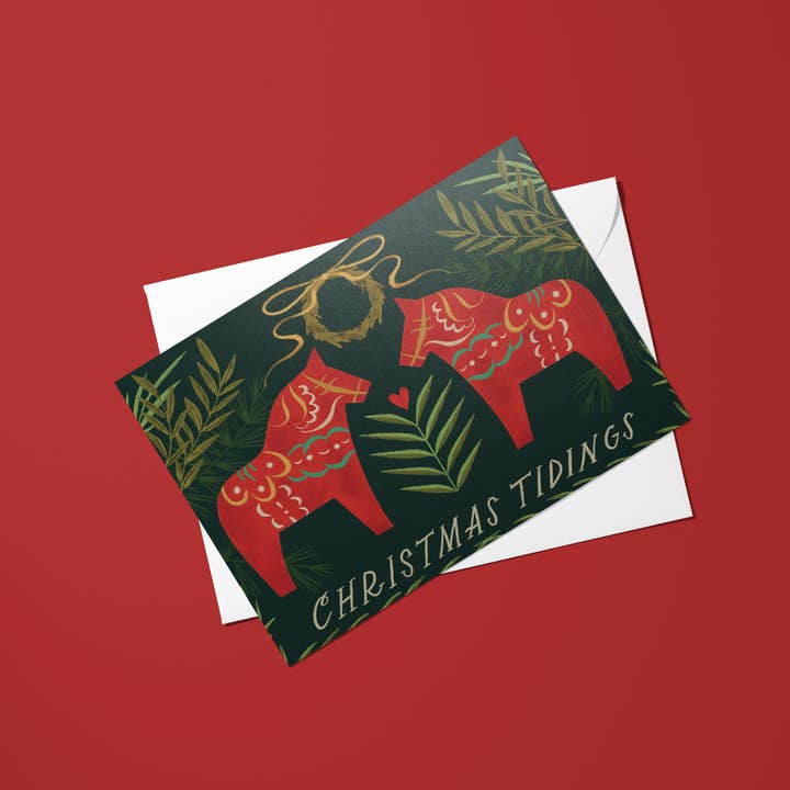 Olive & Company - Wholesale Christmas Card - Christmas Tidings Dala Horses1