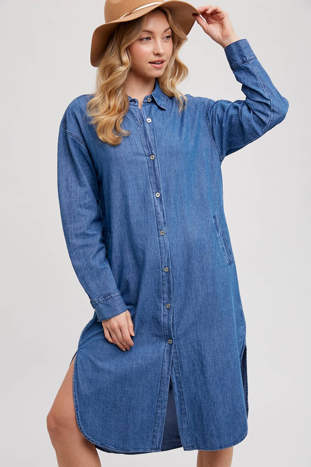 Bluivy – wholesale Dress – Women's – DENIM LONGLINE SHIRT MIDI DRESS11