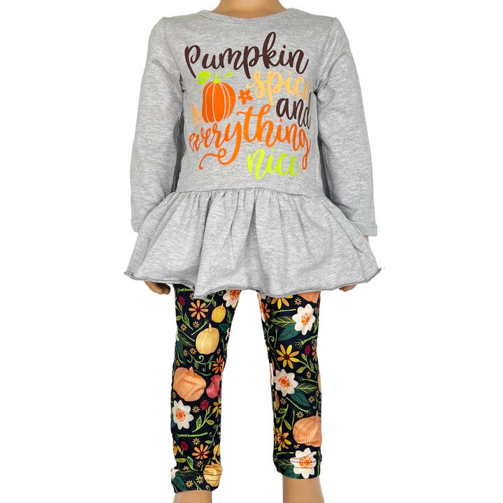 Ropa de Acción de Gracias para niñas, camisa de calabaza y leggings florales para venta al por mayor de AnnLoren