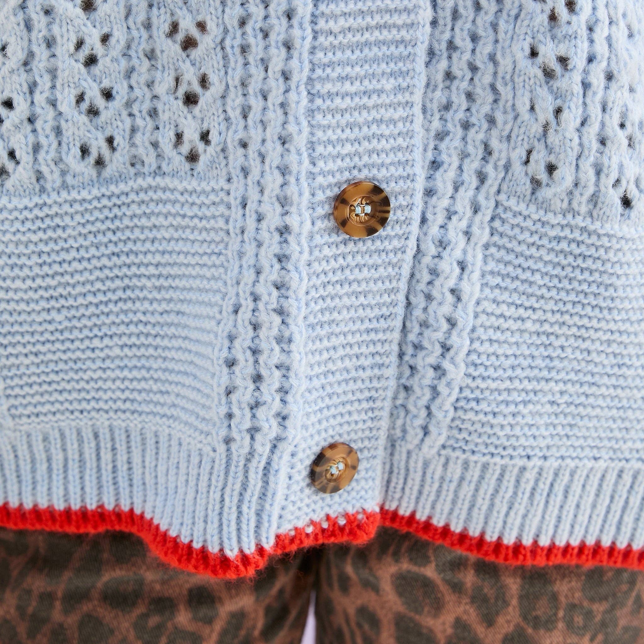 Cara & The Sky - Wholesale Cardigan - Women's - Brigit Pointelle Stitch Balloon Sleeve Cardigan - Blue11