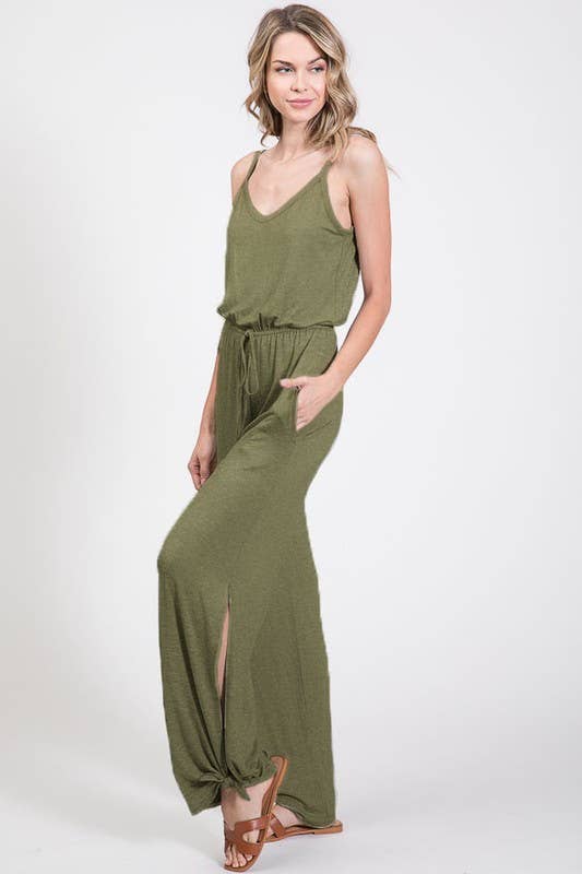 7th Ray - Wholesale Jumpsuit - Women's - Classic Aesthetic Split Side Tied Hem Jumpsuit J241826