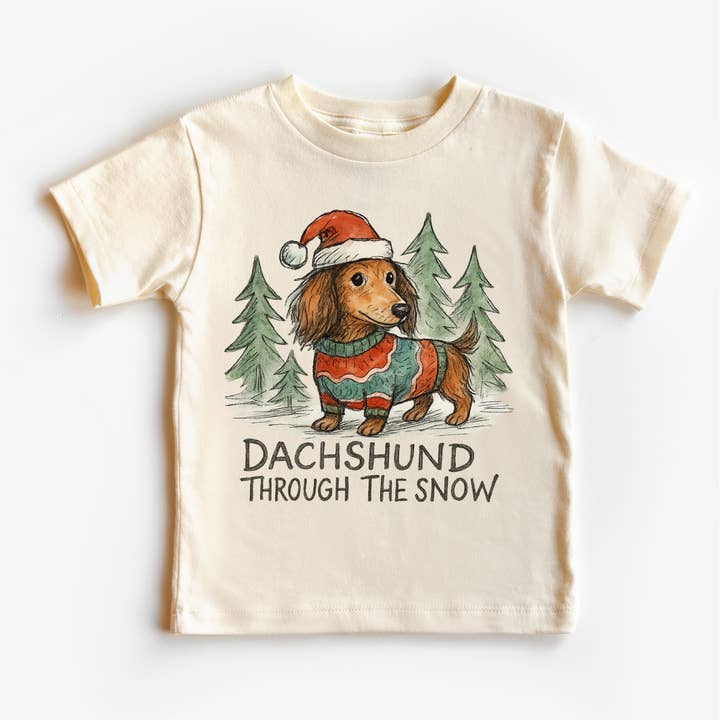 Dachshund Through The Snow Christmas T-Shirt - Long Haired Doxie Christmas Tee for wholesale by Madi Moosh