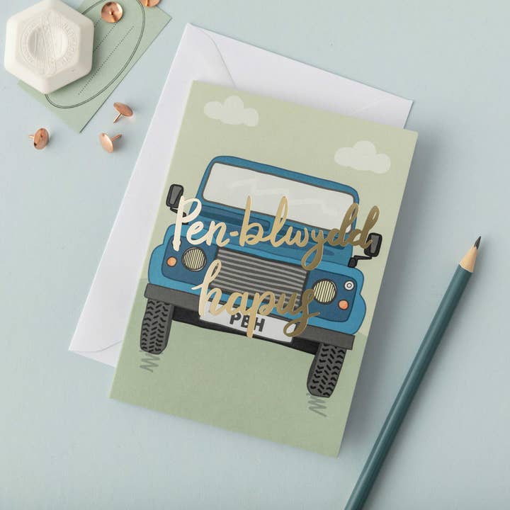 Welsh birthday card 'Pen-blwydd Hapus' for wholesale by Draenog
