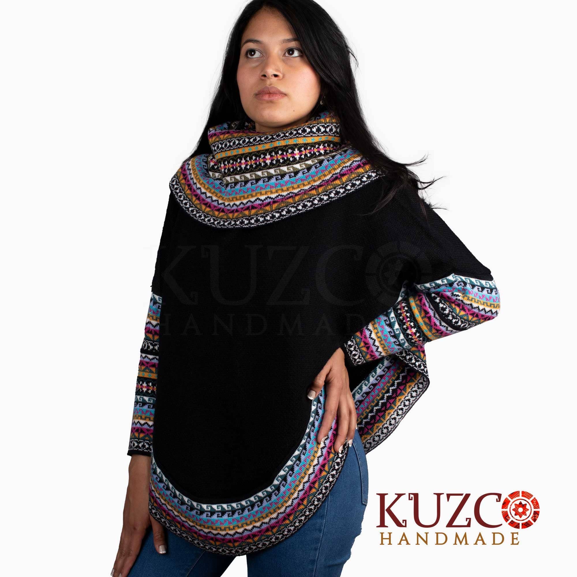 KuzcoHandmade - Wholesale Poncho - Women's - Knitted Turtleneck Alpaca Wool Poncho Cape for Women1