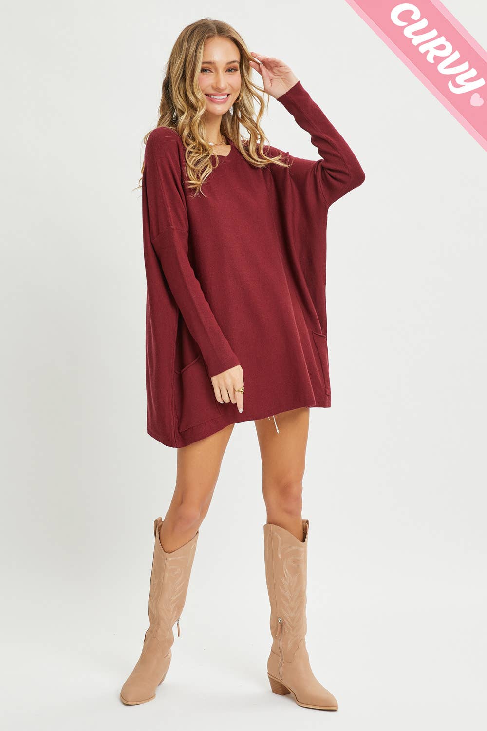 Sweet Lovely by Jen - Wholesale Tunic Sweater - Women's - FRONT POCKET OVERSIZE SWEATER PLUS SIZE48