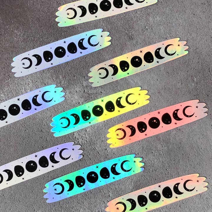 Holographic moon phase sticker, rainbow moons laptop sticker for wholesale by Anita Ivancenko